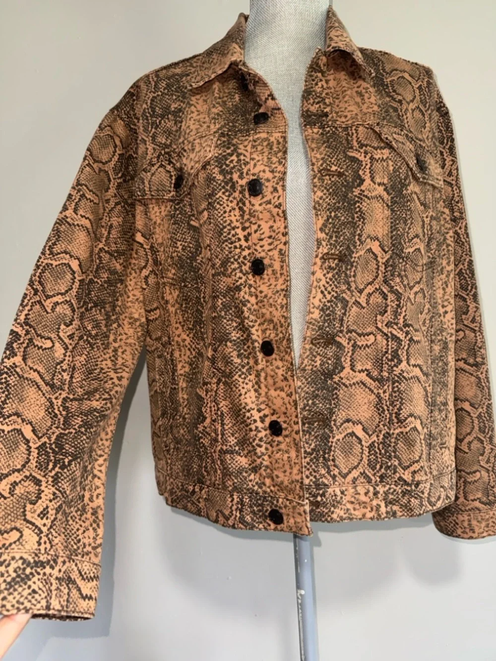 Free People Brown Snake-Print Jean Jacket - Picture 2 of 6